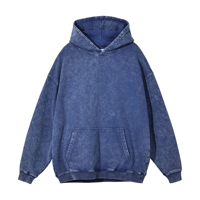 ZODF Autumn Winter Men 420gsm Heavyweight Washed Cotton Hoodie Streetwear Sweatshirt HY0307 - Blue / XL / China Mainland
