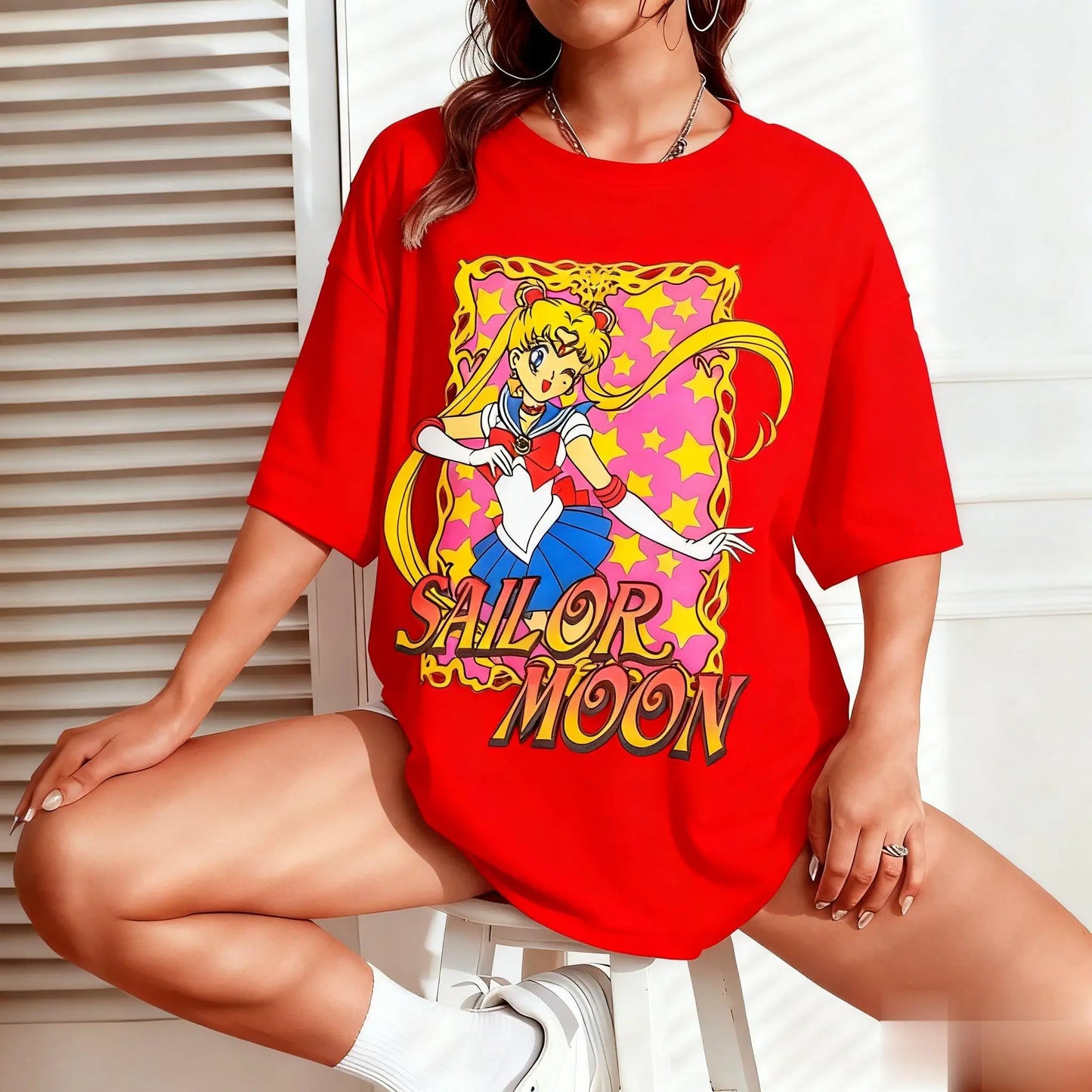Summer Sailor Moon Graphic T-shirt Men Women Anime Print Short Sleeve Tee Oversized Casual Streetwear Kawaii Fashion Y2k Clothes