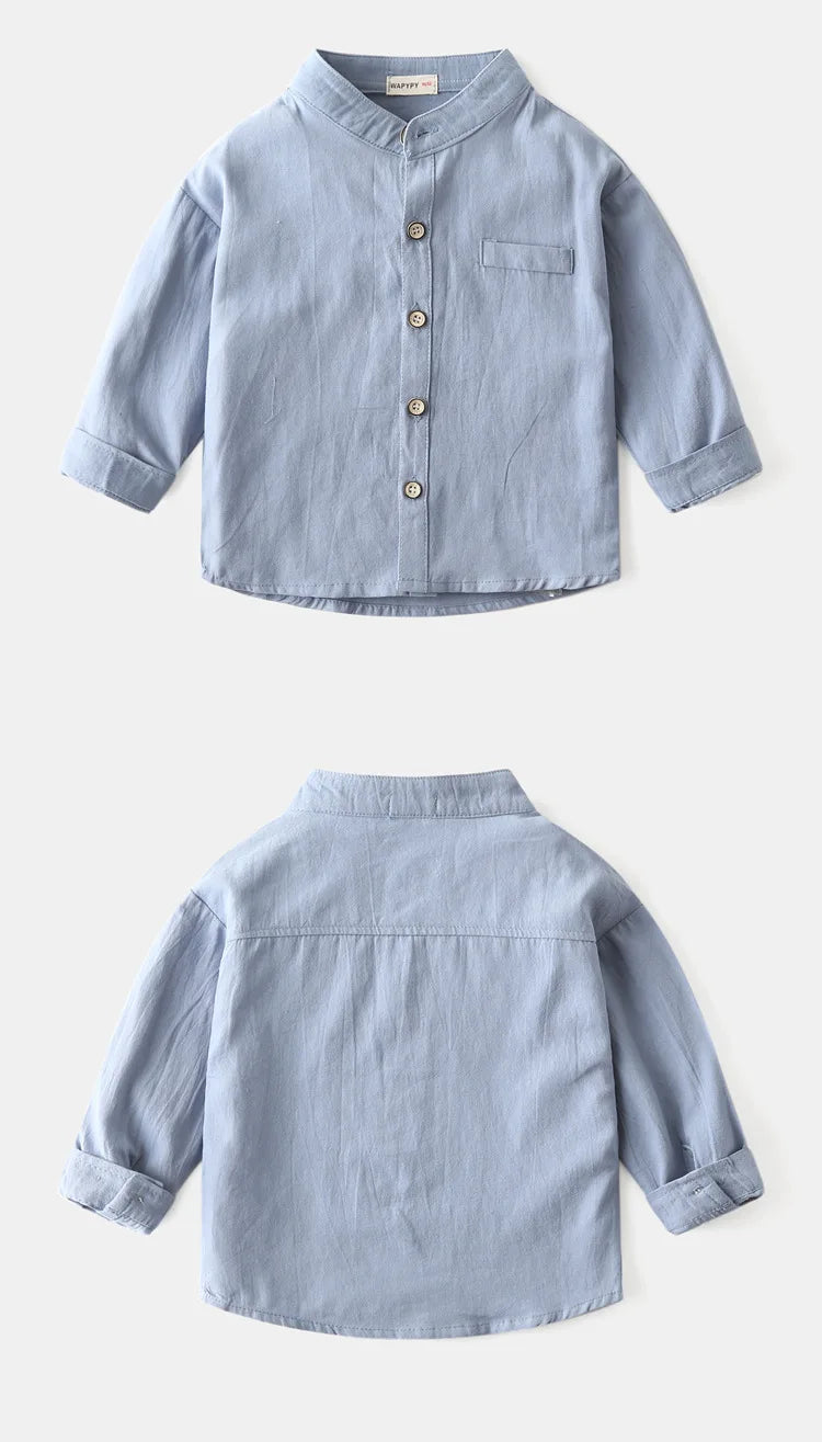 Baby Clothes Boys Shirts Buttons Soft Cotton Fall Kids Blouse Boutique Infantil 1 to 2 3 4 5 6 Yrs Casual White Blue Yellow Tops