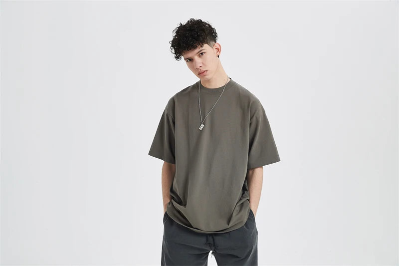 ZODF Fashion Spring Summer Washed Solid T Shirts For Men Loose Unisex 310gsm Cotton Heavy Weight T-Shirt Brand Tops HY0064