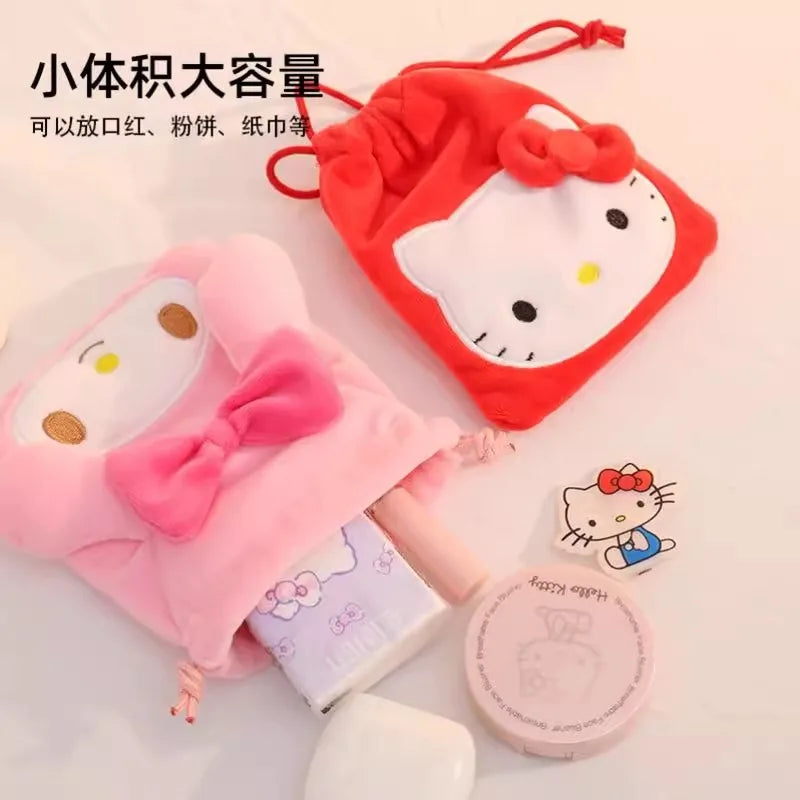 Sanrio Hello Kitty Kuromi Marumofubiyori Cogimyun Kawaii Character Plush Stuffed Toy Drawstring Cartoon Bag Change Purse Gifts