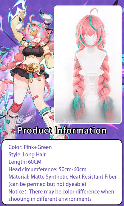 UWOWO Varesa Wig Game Genshin Impact Varesa Cosplay Wig With Ponytail Long Pink and Green Hair