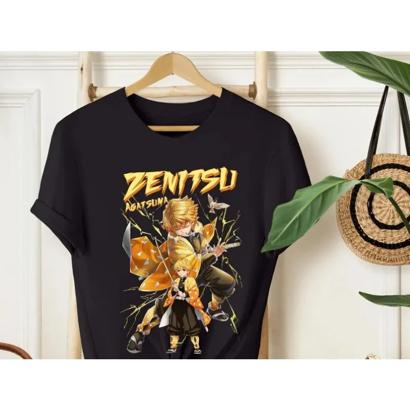 Anime ‌‌‌‌‌‌‌‌Zenitsu Agatsuma Demon Slayer T Shirt Summer Cotton Men Women Streetwear Casual Trendy Short Sleeve Couple Hip Hop