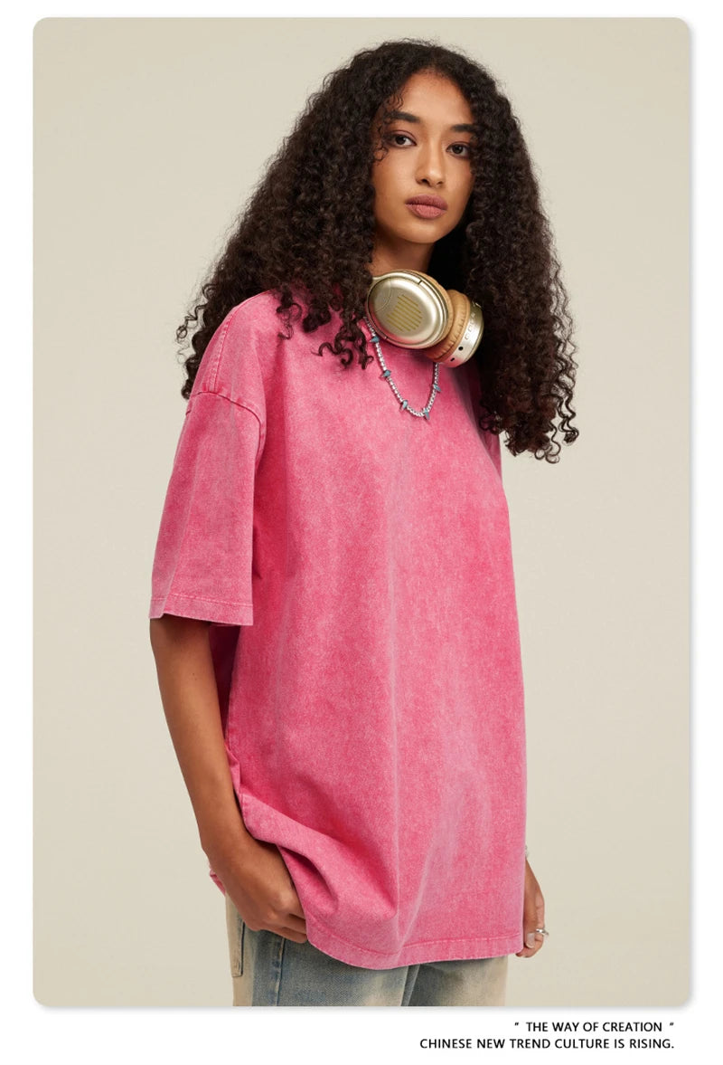 ZODF New Summer Men Washed Batik Cotton T Shirts Unisex American Retro High Street 270gsm Short Sleeve Tees Streetwear HY0489