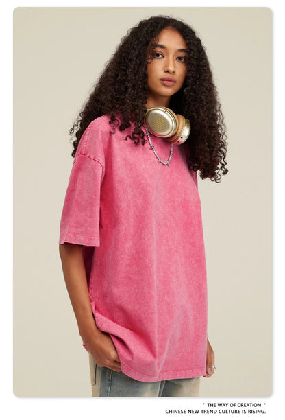 ZODF New Summer Men Washed Batik Cotton T Shirts Unisex American Retro High Street 270gsm Short Sleeve Tees Streetwear HY0489