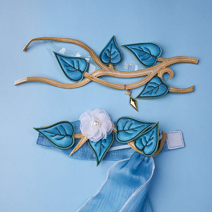 Genshin Impact Lauma Cosplay Costume Wig Dress Uniform Headwear Earrings Frostmoon Scions Halloween Party for Women Girls iCoser