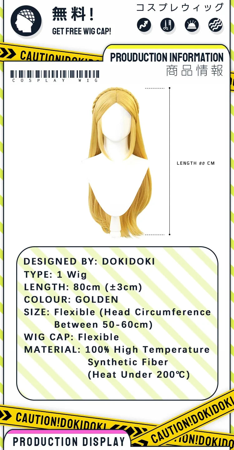 IN STOCK Princess Wig Game Cosplay DokiDoki Wig Women Cartoon Long Short Yellow Linkk Princess Cosplay Hair Free Cap Wig