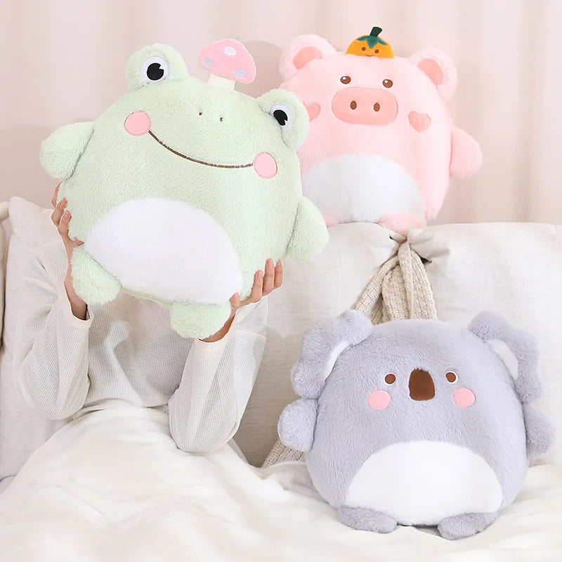 ZU Cute Stuffed Animal Frog Dino Koala Plush Pillows 2-in-1 Soft Coral Fleece Pillow Blanket Car Sofa Back Cushions Xmas Gift
