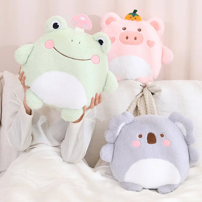 ZU Cute Stuffed Animal Frog Dino Koala Plush Pillows 2-in-1 Soft Coral Fleece Pillow Blanket Car Sofa Back Cushions Xmas Gift