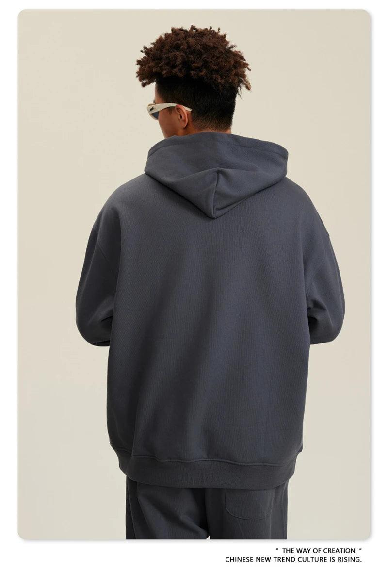 ZODF New Winter 440gsm Terry Hooded Hoodies For Men Retro Unisex Couple Loose Oversized Solid Pullovers Streetwears HY0664