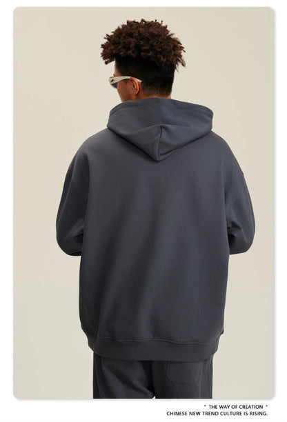 ZODF New Winter 440gsm Terry Hooded Hoodies For Men Retro Unisex Couple Loose Oversized Solid Pullovers Streetwears HY0664
