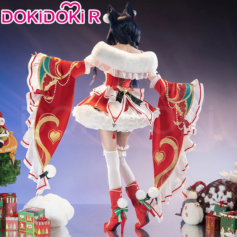 Ahrii Doujin Cosplay Costume Game Cosplay【S-3XL】DokiDoki-R Ahrii Red Dress Christmas Cosplay Women Costume Plus Size