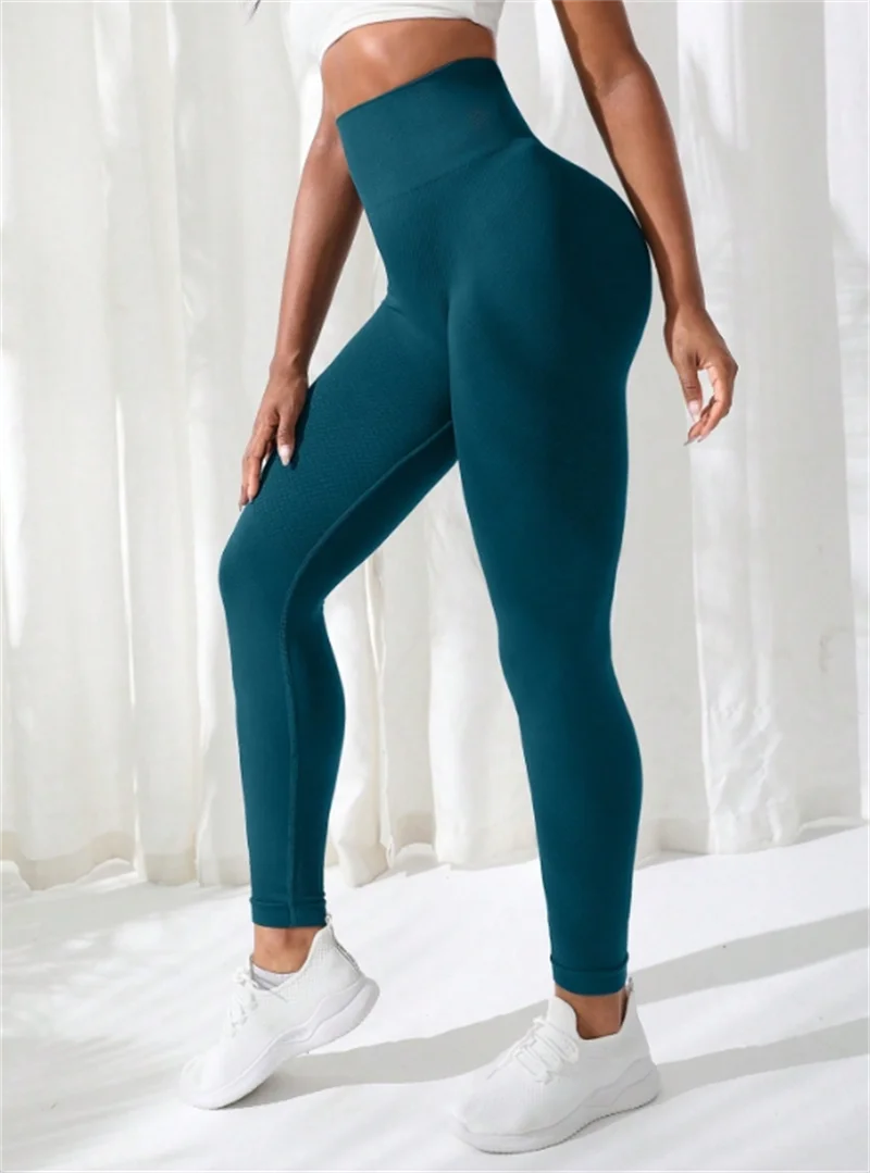 The Codex Women’s High Waist Seamless Gym Yoga Leggings Stretchy Athletic Fitness Pants - Sea Blue / M