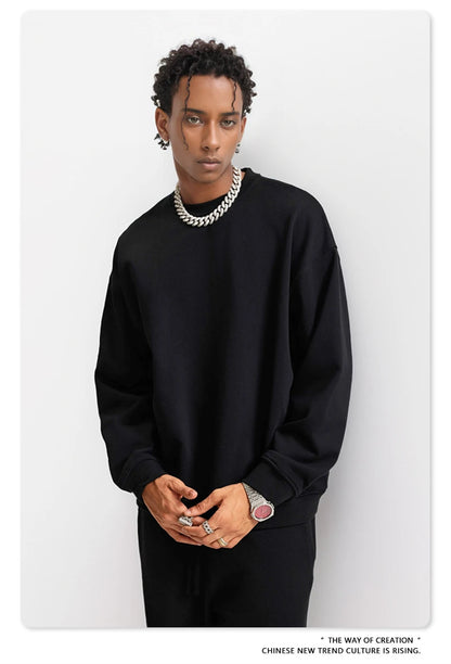 ZODF Fashion Autumn Men Solid 360gsm Sweatshirt Unisex Solid Loose Sport O Neck Pullovers Brand Clothes HY0938