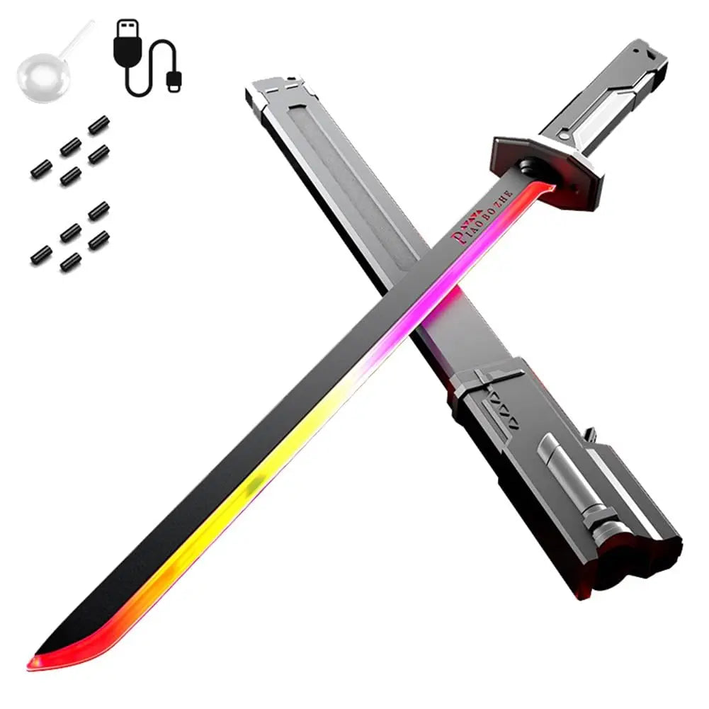 Colorful Streamer Glowing Sparkblade Sword Toy with Spark & Smoke Effects – Collectible Cosplay Katana Prop - GREY
