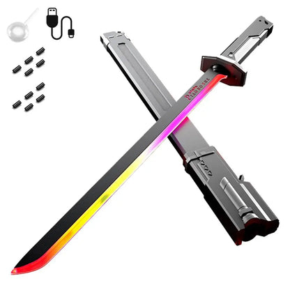 Colorful Streamer Glowing Sparkblade Sword Toy with Spark & Smoke Effects – Collectible Cosplay Katana Prop - GREY