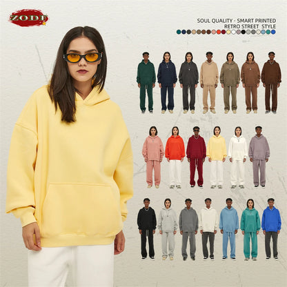 ZODF New Thick 350gsm Fleece Hooded Hoodies For Men Unisex Winter Oversized Loose Basic Solid Sweatshirts Pullovers Coats HY0631