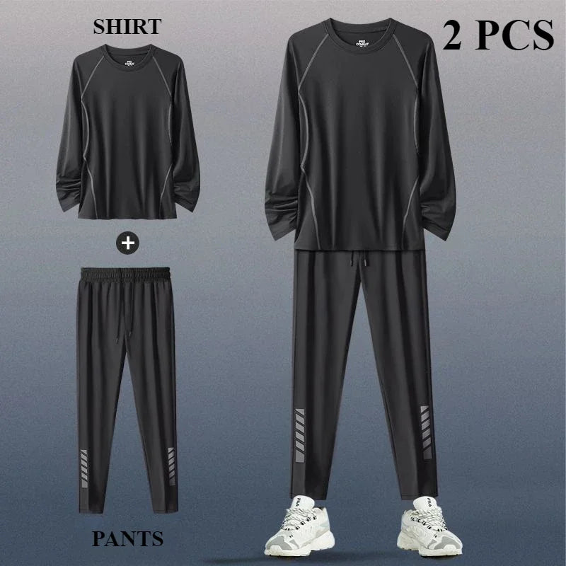 The Codex Men’s Sports Suit 2-3 Pcs Running Training Set Quick-Drying Fitness Jacket & Clothes Spring - Jing 2 PCS / M