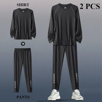 The Codex Men’s Sports Suit 2-3 Pcs Running Training Set Quick-Drying Fitness Jacket & Clothes Spring - Jing 2 PCS / M