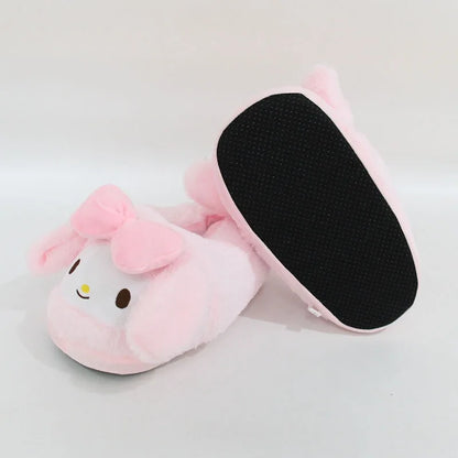New Sanrio Kuromi Melody Hellokitty Bag Root Cotton Slippers Winter Indoor Warm Cotton Shoes Adult Plush Cotton Slippers