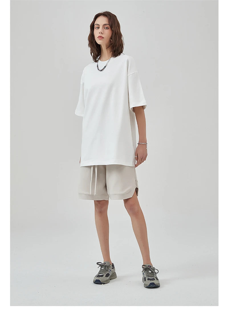 ZODF New 2025 Heavy Weight Summer Solid T Shirts For Men Unisex High Street Oversized 385gsm Cotton T-Shirt Streetwears HY0497