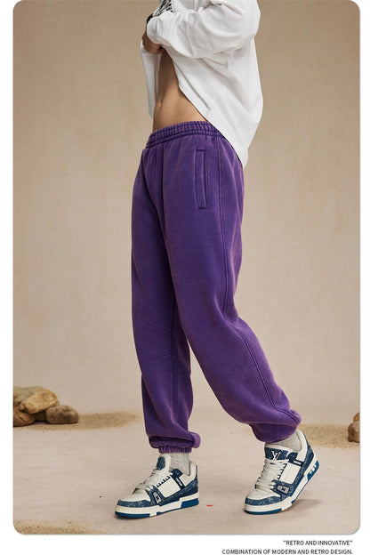 ZODF Retro Winter 360gsm Batik Washed Fleece Sweatpants Unisex Loose Drawstring Warm Joggers HY0714