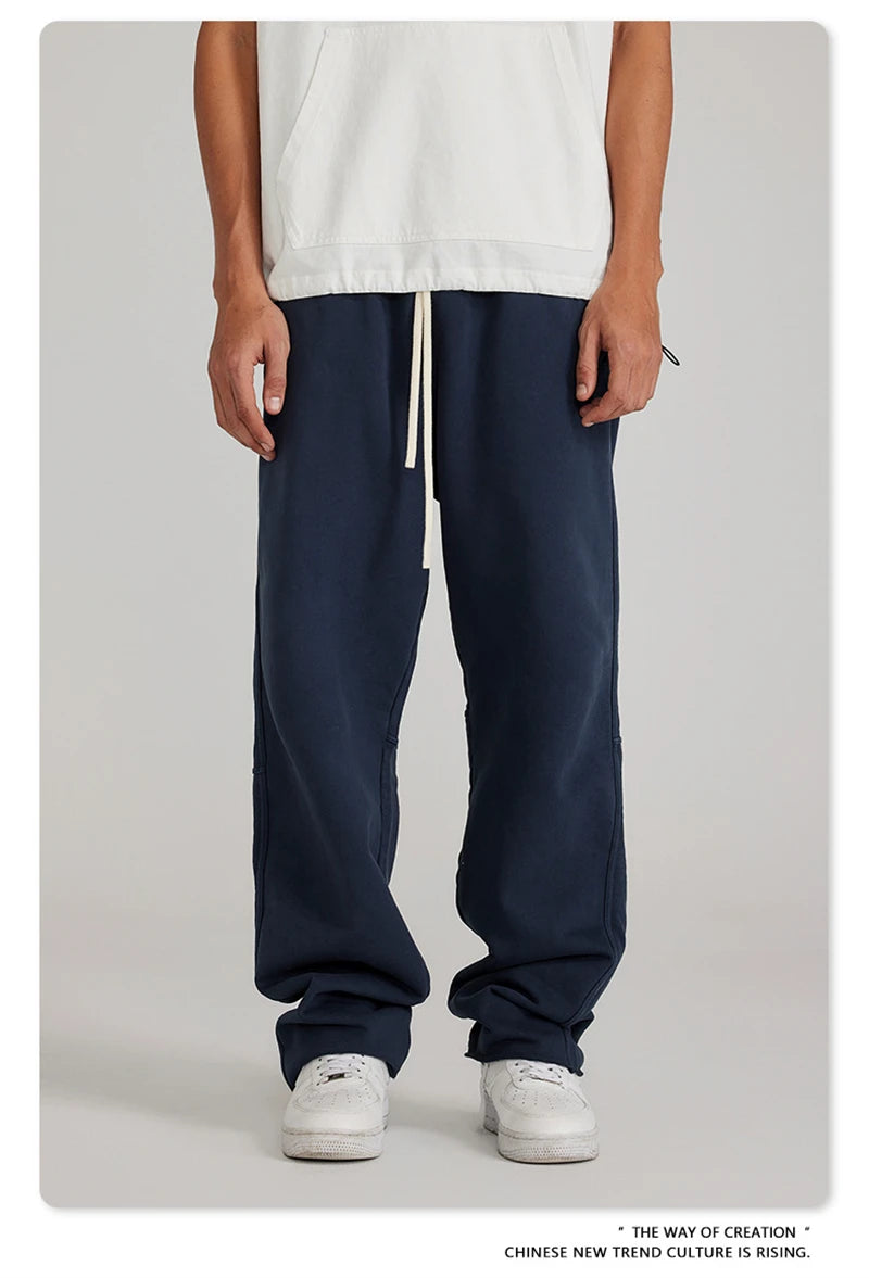 ZODF 2023 Spring Men 380gsm Washed Cotton Pants American Retro Unisex Loose Edge Oversized Straight Trousers Streetwears HY0537