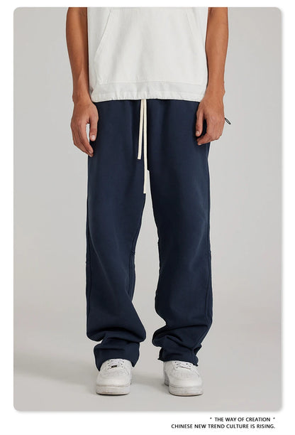 ZODF 2023 Spring Men 380gsm Washed Cotton Pants American Retro Unisex Loose Edge Oversized Straight Trousers Streetwears HY0537