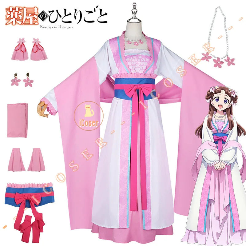 Anime The Apothecary Diaries Lishu Cosplay Costume Wig Dress Earrings Headwear Hanfu Kusuriya No Hitorigoto for Women Girls Cos