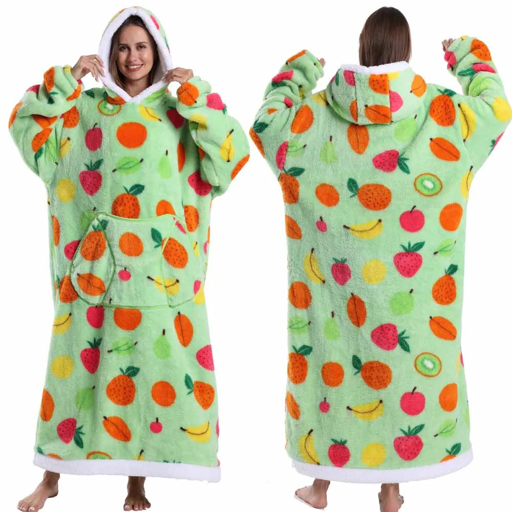 Halloween Oversized Blanket Hoodie for Adults Extra Long Plush Thick Wearable Blanket with Sleeves Women Men Winter Home Clothes