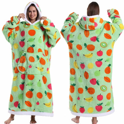 Halloween Oversized Blanket Hoodie for Adults Extra Long Plush Thick Wearable Blanket with Sleeves Women Men Winter Home Clothes