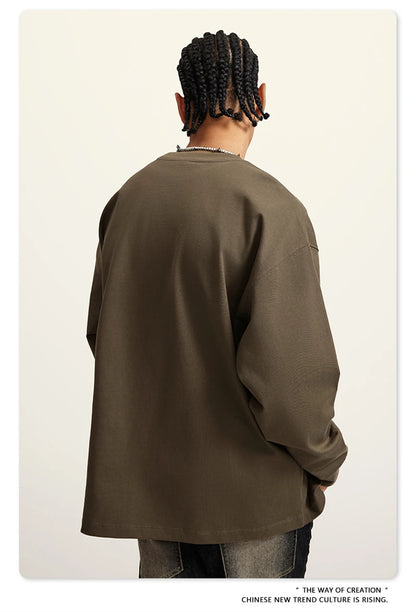 ZODF Autumn Winter 425gsm Long Sleeve T-Shirt American Retro Unisex Loose Heavyweight Basic Cotton T Shirts TEE HY0676