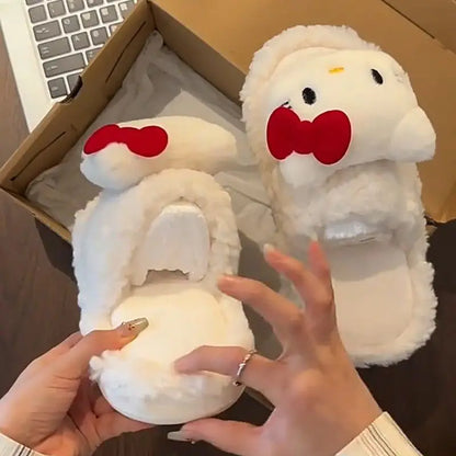 New Sanrio Sweet Hello Kitty Warm Cotton Slippers For Student Dormitory Comfortable One Word Hairy Adult Cotton Slippers