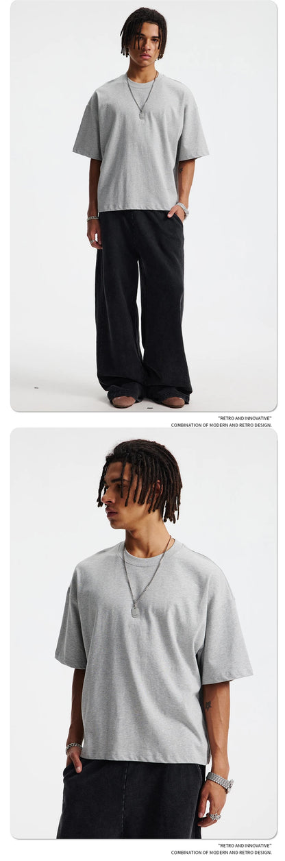 ZODF New Men Summer Boxy 275gsm Cotton T-Shirts Retro Unisex Oversized Short Version Basic T Shirt Brand Tees HY1070