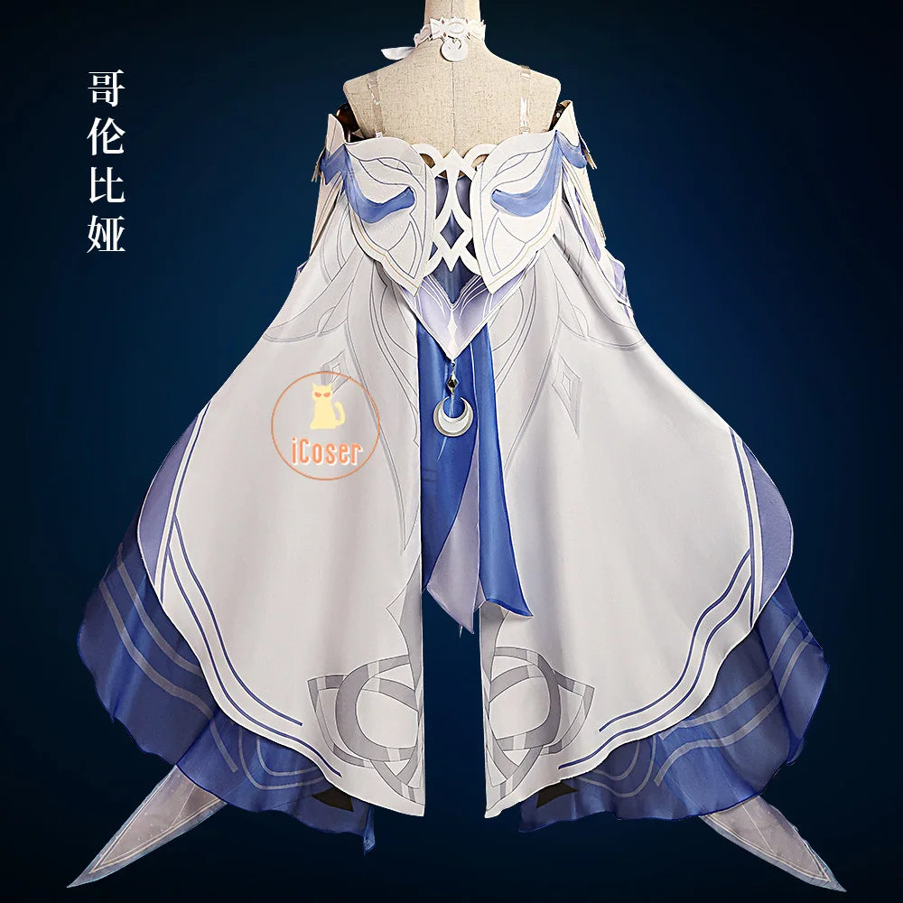 Genshin Impact Columbina Cosplay Costume Wig The Damselette Dress Headwear Eleven Fatui Harbingers Halloween Party Women Girls