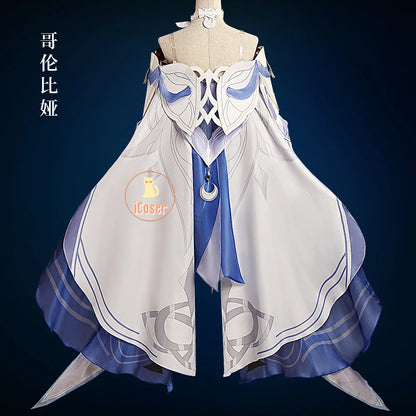 Genshin Impact Columbina Cosplay Costume Wig The Damselette Dress Headwear Eleven Fatui Harbingers Halloween Party Women Girls