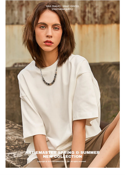 ZODF New 2025 Heavy Weight Summer Solid T Shirts For Men Unisex High Street Oversized 385gsm Cotton T-Shirt Streetwears HY0497