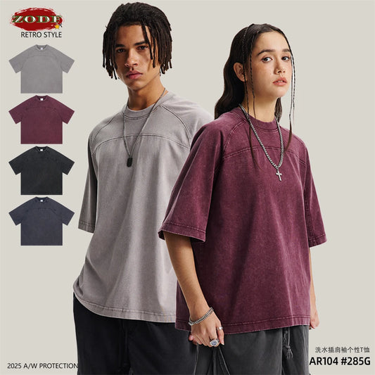 ZODF Retro 2025 Men Summer Batik Washed Cotton T-Shirts Unisex High Street Raglan Sleeve Patchwork T Shirt Brand Tees HY1062