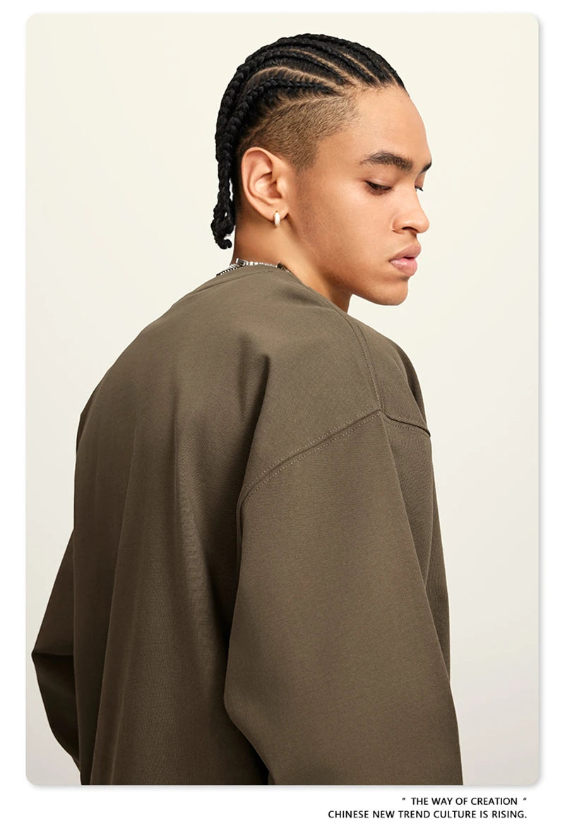 ZODF Autumn Winter 425gsm Long Sleeve T-Shirt American Retro Unisex Loose Heavyweight Basic Cotton T Shirts TEE HY0676