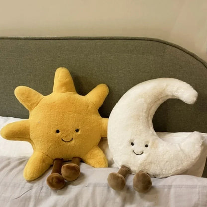 Nordic Smile Face Moon Yellow Sun Plushie Cushion Stuffed Cute Weather Plush Toy for Kid Bedroom Decor Sofa Throw Pillow