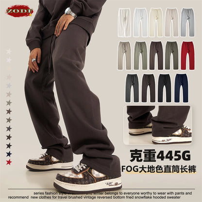 ZODF New 2025 Autumn Men's 445GSM Sweatpants Unisex High Street Soft Knitted Straight Pants Brand Streetwears Tracksuits HY0382