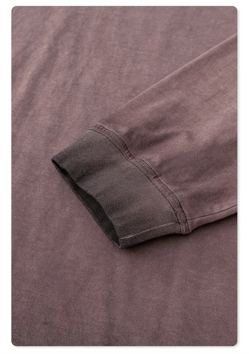 ZODF 2024 Autumn Men's Washed Cotton T-Shirt Unisex Oversized Distressed 250gsm Long Sleeve O Neck T Shirts Tees HY0921