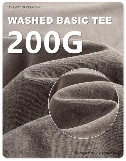 ZODF New Spring Summer 200gsm Washed Cotton T Shirts For Men Unisex Women Retro Casual Basic Solid T-Shirt Brand Tees HY0775