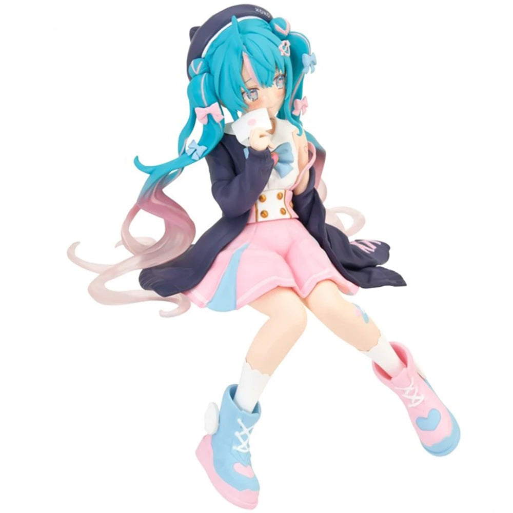 Hatsune Miku Pink Sakura Sitting PVC Anime Figure Model Toy Decoration Collectible Gift - No Box