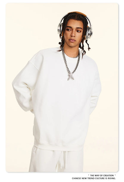 ZODF 2024 Winter Men 345gsm Fleece Sweatshirts Unisex Women Casual Loose Warm Solid O-Neck Pullovers Streetwears HY0865