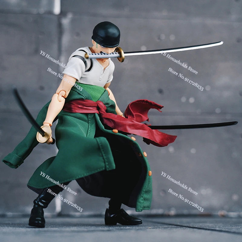 1/12 Anime One Piece Roronoa Zoro Man Soldier Mini Hemline Long Black Green Windbreaker Coat Toys Accessory For 6" Shf Figure