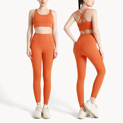 2024 Women’s 2 Piece Yoga Tracksuit Quick Dry Breathable Fitness Set Sports Bra and Leggings - Orange / S