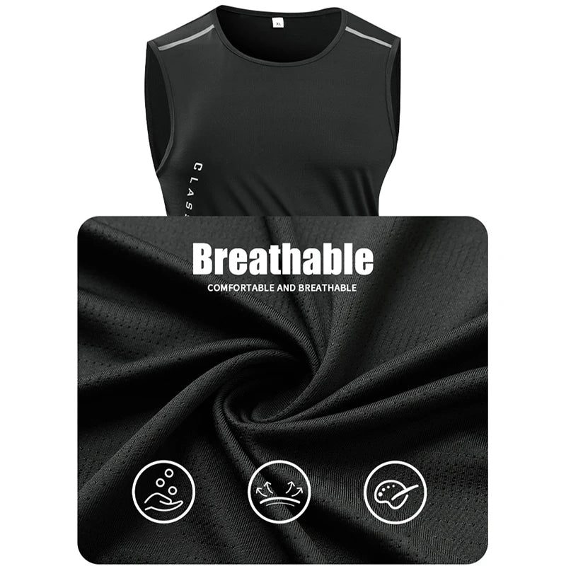 Chrlck Men’s Quick Drying Running Vest Breathable Mesh Sleeveless Gym Fitness Tank Top