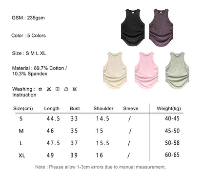 ZODF Women 2024 Summer Washed Tank Tops Female Hotsweet Girls 235gsm Slim Pleated Arc Hem Camisole TEE Streetwears HY0795