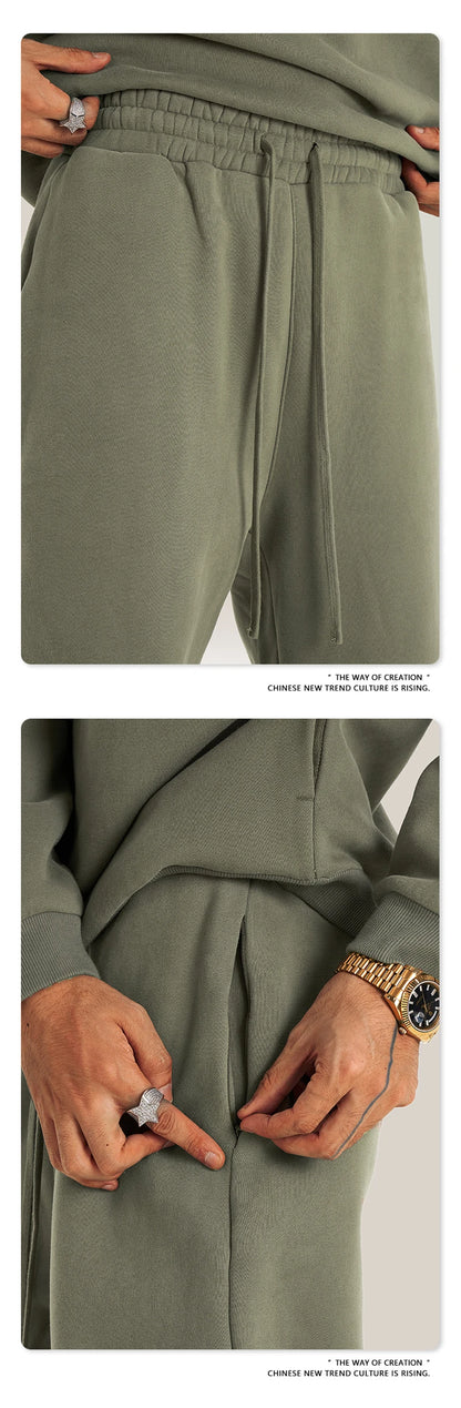 ZODF New Men's Winter Solid 345sm Fleece Straight Pants Unisex Loose Comfortable Sport Zipper Pockets Trousers HY0868